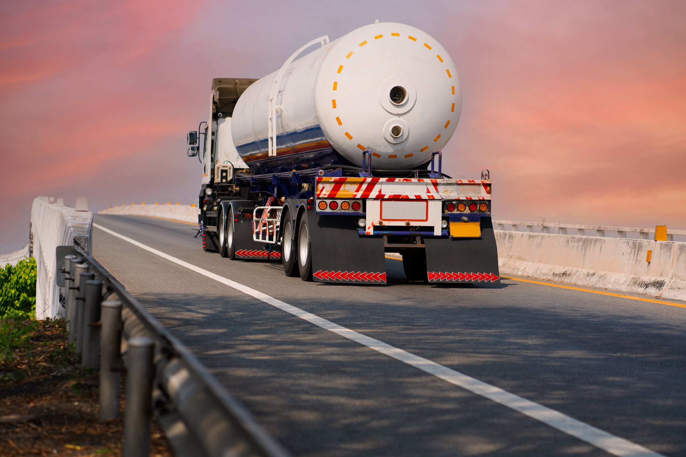 Truck with Gas Tank on Highway Road 